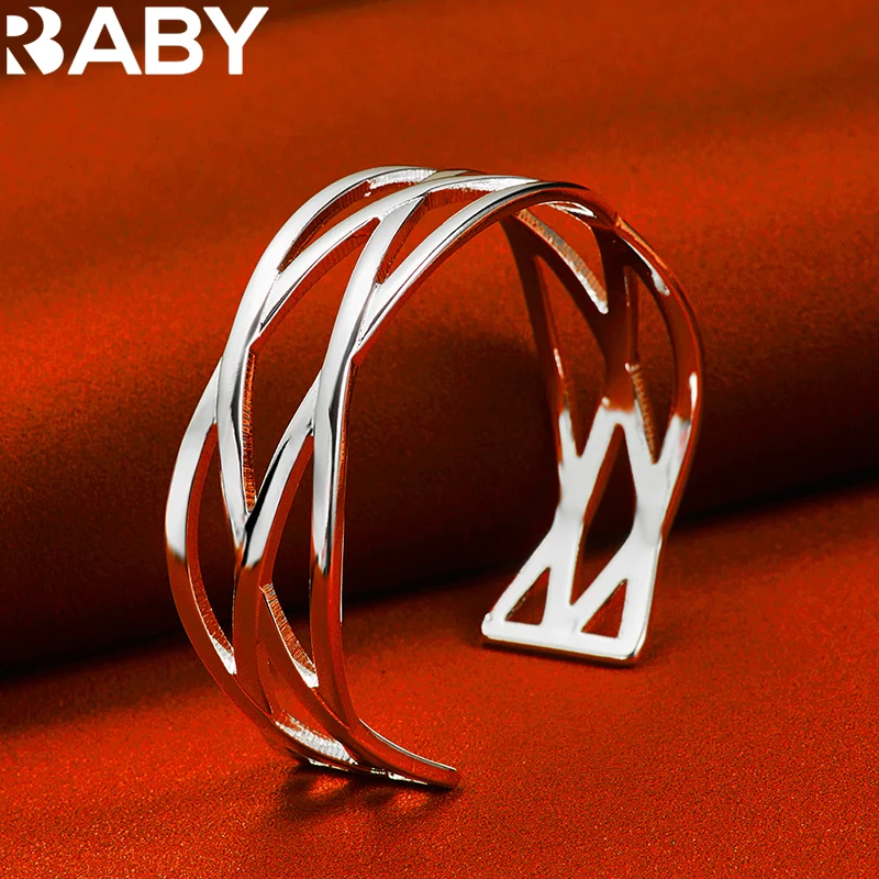 925 Sterling Silver Four Line Interweave Open Bangle Bracelet For Women Man Fashion Jewelry Wedding Elegant Simple Accessories