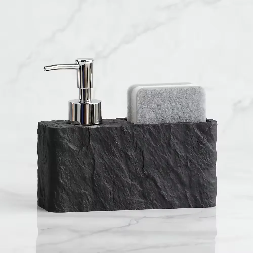 

Soap Dispenser with Sponge Kitchen Sink and Bathroom Soap Dispenser Imitation black rock Liquid Hand and Dish Soap Dispenser