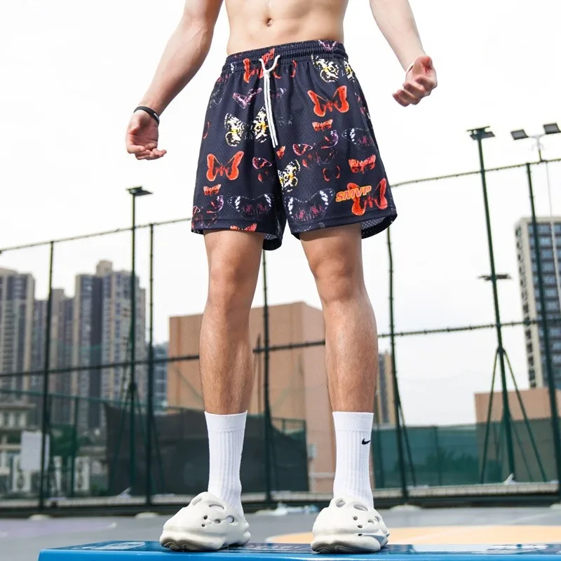 

Новинка 2025 года, американские спортивные шорты с 3D принтом бабочки, мужские сетчатые баскетбольные тренировочные быстросохнущие шорты в стиле ретро