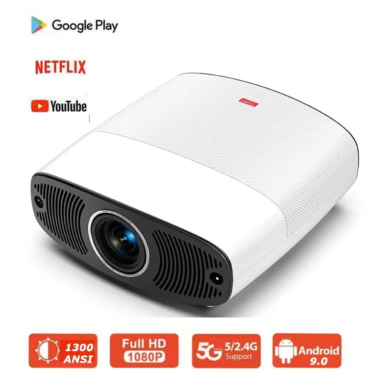 Q7 4K Projector Full HD 1080P 1300 ANSI Lumens Android 9.0 WiFi 6 Video Home Theater Projector Auto Focus/Keystone Correction