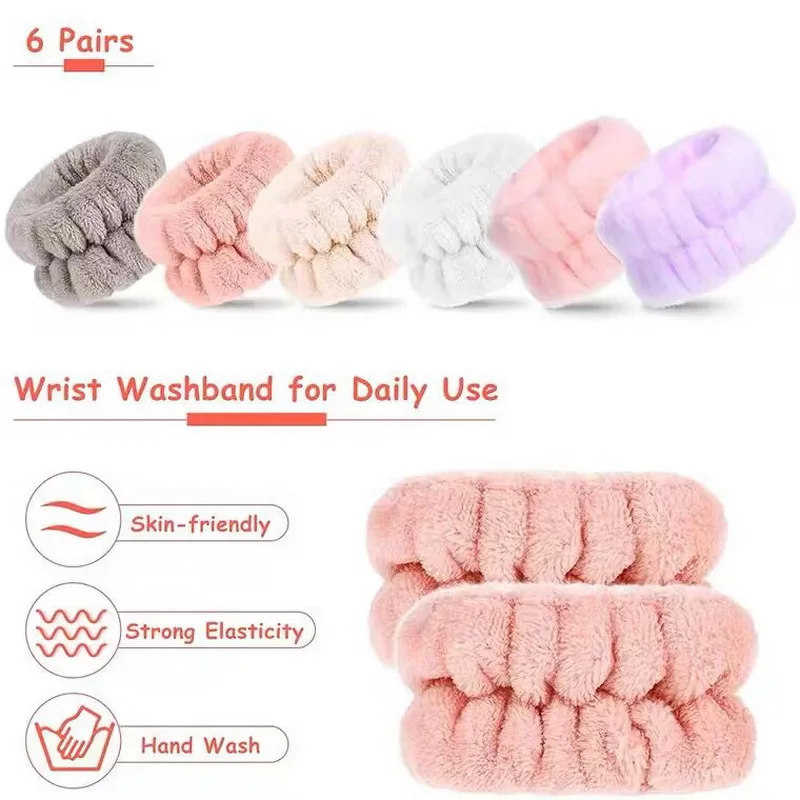 2pcs Flannel Washing Face Wristband For Women Absorbent Wrist Sweatband Makeup Hair Band Liquid Spa Washband Wrist Band Hairband