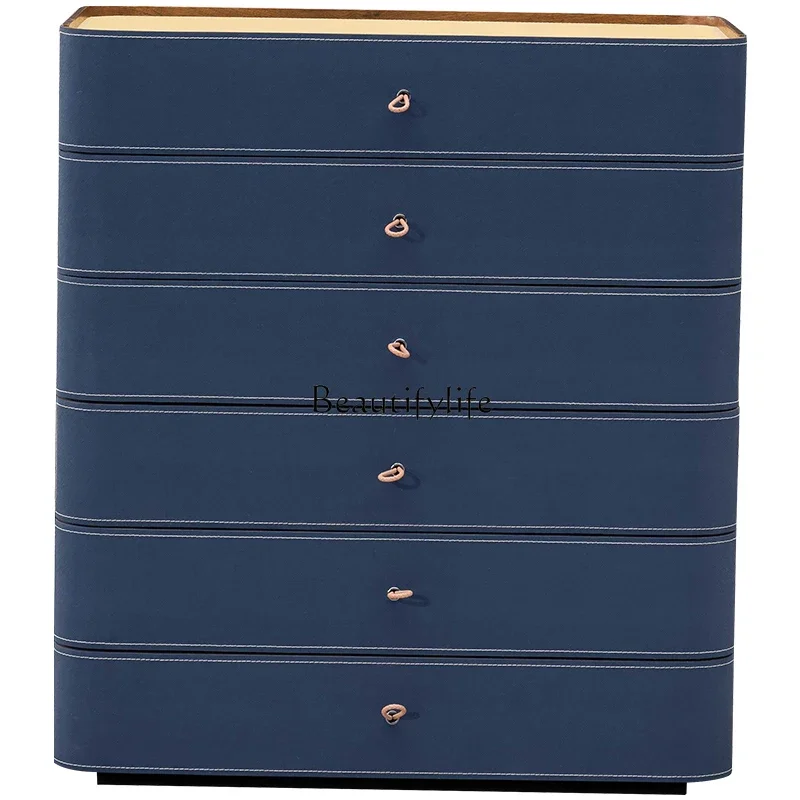 Italian minimalist saddle leather chest of drawers light luxury bedroom high-end high-end drawer storage