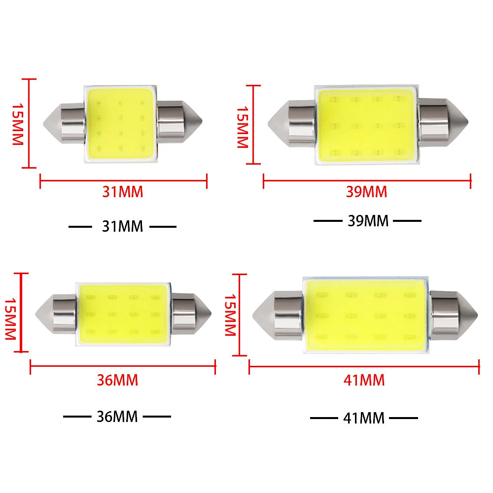 10 pçs branco cob 12smd c5w c10w carro led 12v porta lâmpadas cúpula festão leitura lâmpada traseira placa de licença tronco backuph luzes interiores