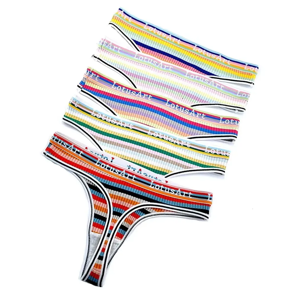 3 Pcs/Pack Stripe Cotton Thong Women Pack Sports Ladies Seamless Underwear Colorful G-string Girls Tangas M-XXL