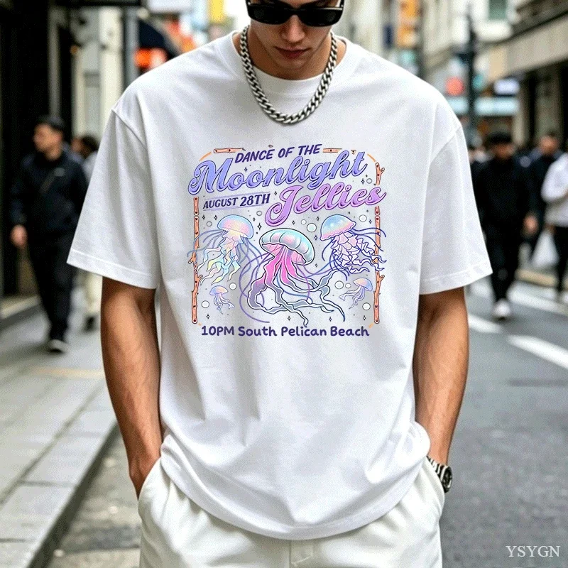 Dance of The Moonlight Jellies T-shirt for Men Women Stardew Valley T Shirt Casual Cotton Round Neck Printed Tshirt Clothing
