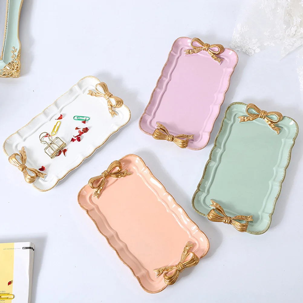 Bowknot صينية الحلوى الصغيرة معكرون اللون رسمت باليد الرجعية مجوهرات من مادة الراتنج طبق كعكة طبق للوجبات الخفيفة التصوير الدعامة