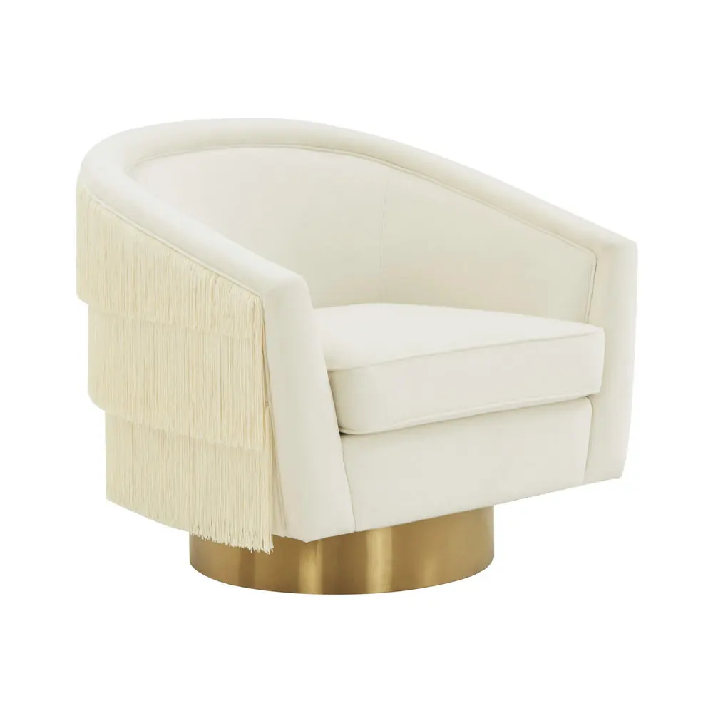 #Luxury Design Tassel Office High Back Velvet Swivel Round Accent Arm Chair Rotating Fringes Barrel Lounge Chairs for LivingRoom