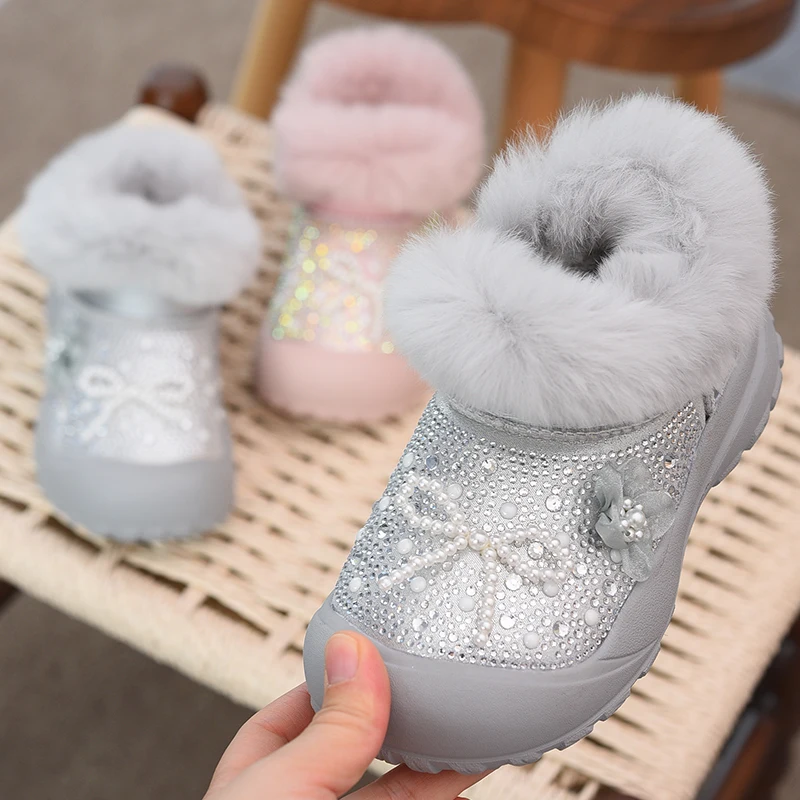 

Girls' Snow Boots, Children's Cotton Boots, 2025 Winter New Style Children's Shoes with Plush and Thickened Princess Boots, Girl