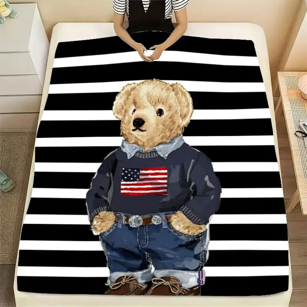 Trendy Teddy Bear Plush Blanket with American Flag Sweater Design - Soft and Cozy Throw for Stylish Home Décor, Perfect for Kids