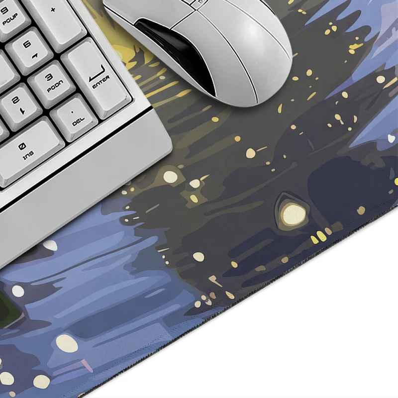 Mouse Pad Gaming White Cat Starry Lotus Pond printon demand Computer Home Mousepad XXL Desk Mats Carpet Non-Slip Soft Mouse Mats