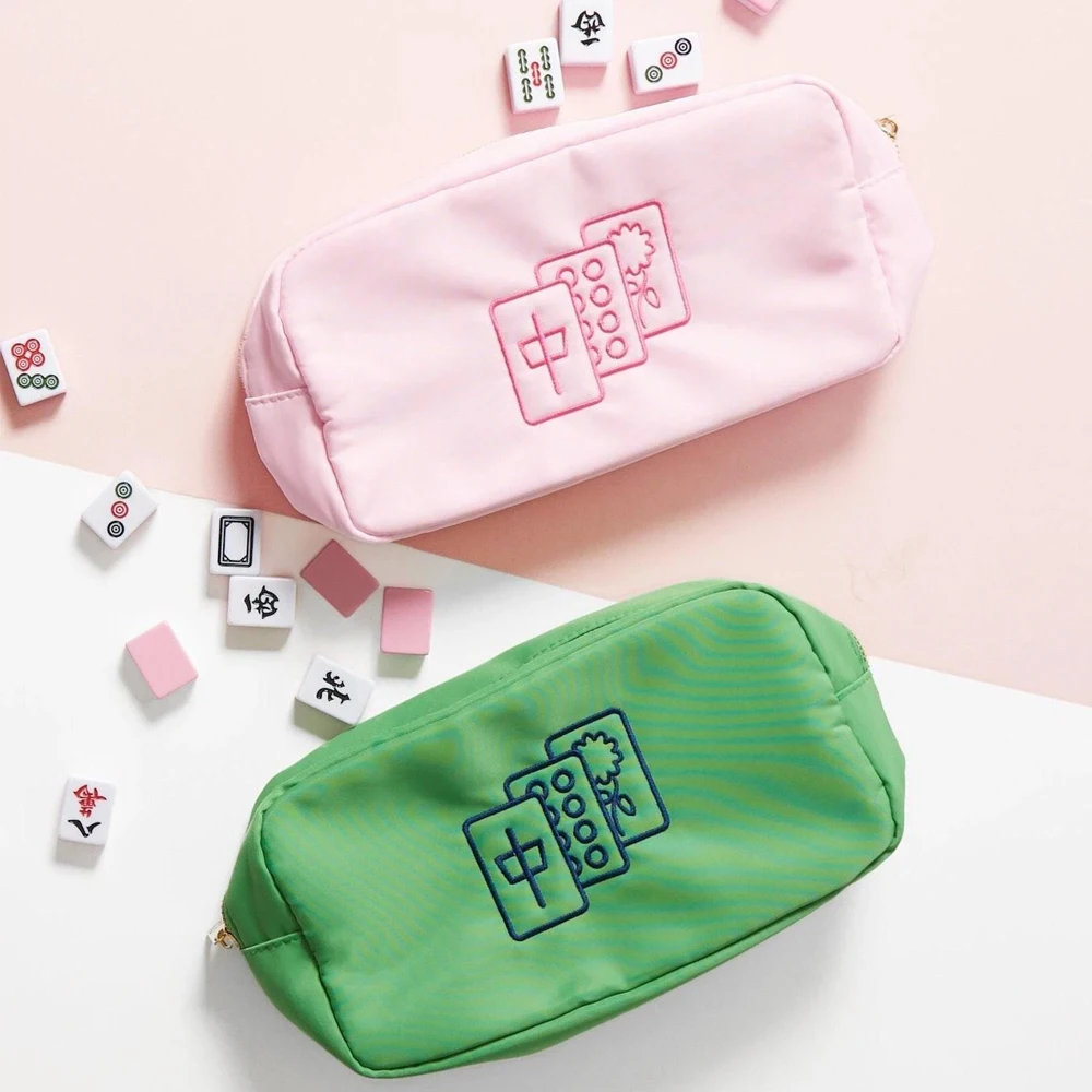 

Pink Green Women's Nylon Cosmetic Large College-style Travel Shower Bag Makeup Bag Cometic Makeup Storage Box Mahjong Bag Pouch