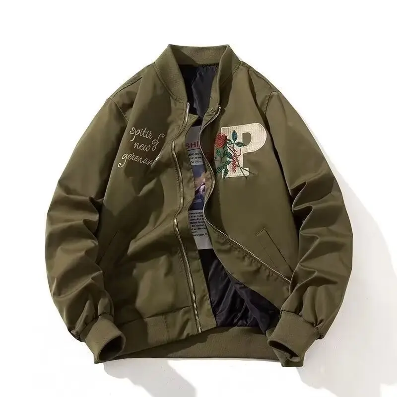 Autumn Fashion All-Matching Loose Letter Embroidery Baseball Stand-up Collar Jacket Men