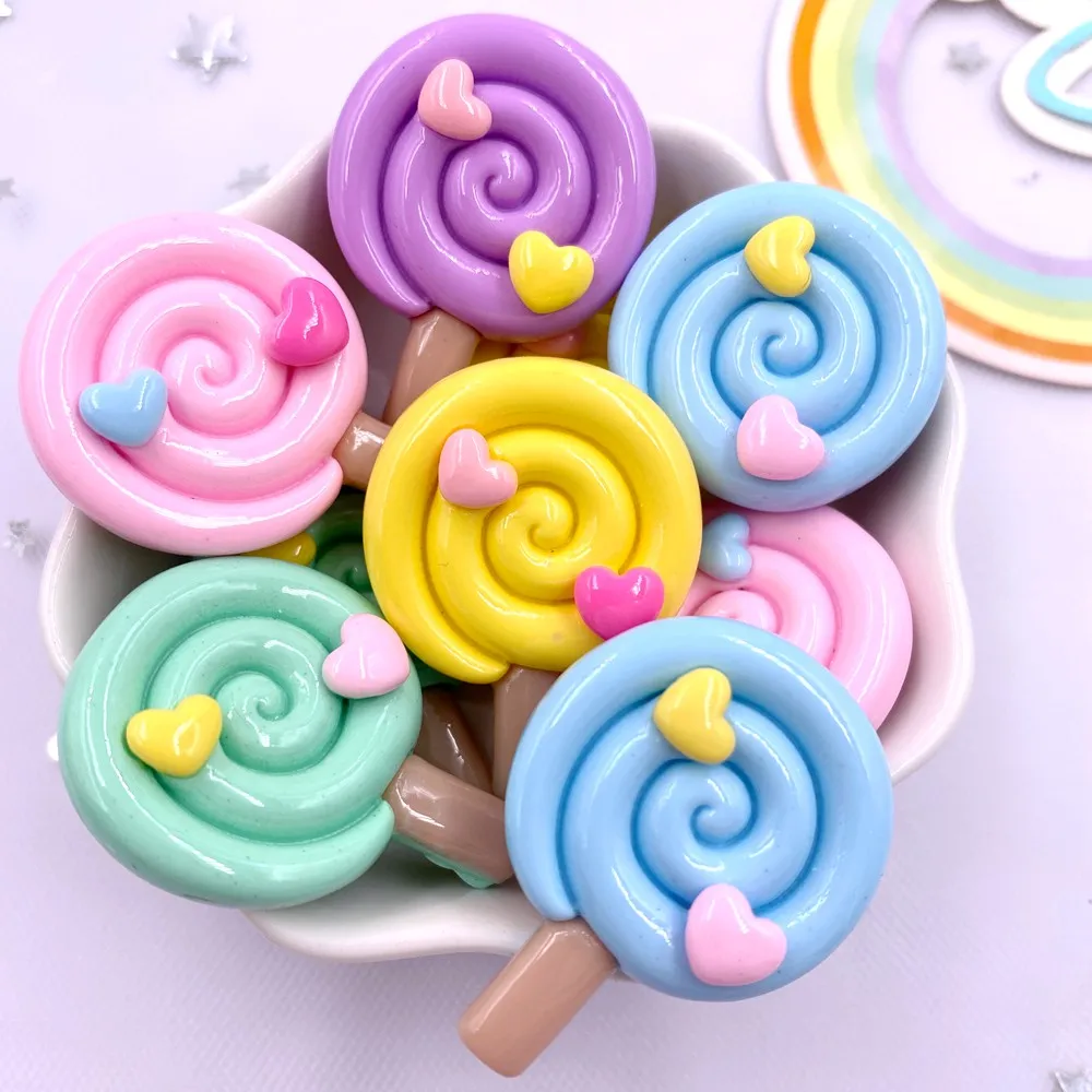 Painted Colorful Resin Love Lollipop Flatback Cabochon Figurines 10pcs DIY Bow Accessories Scrapbooks Embellishments Crafts M432