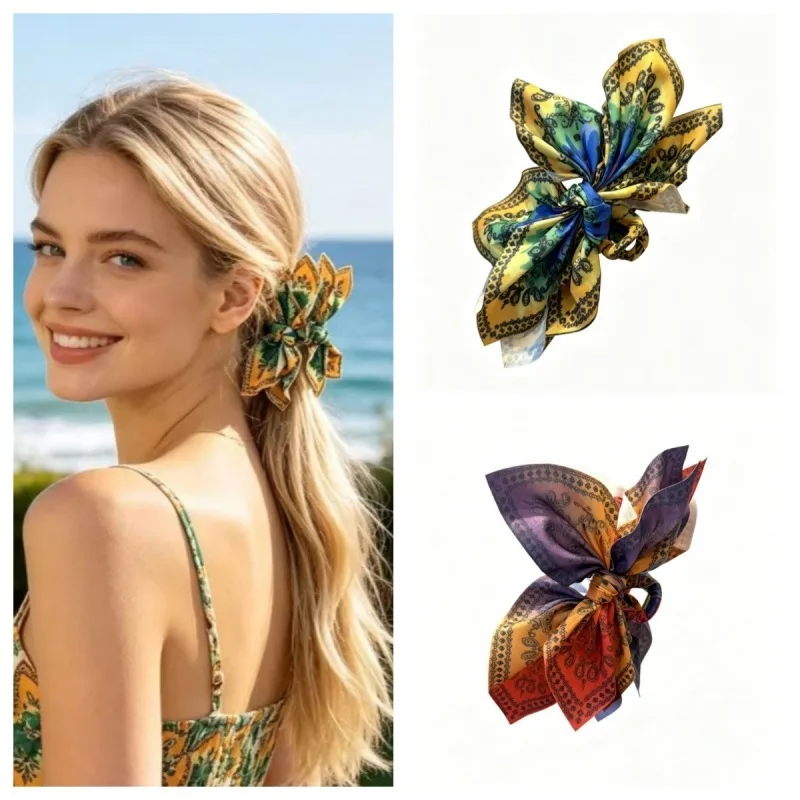 Double Sided Paisley Bow Hair Claw Exotic Style Non-slip Hair Clip Casual Vacation Ponytail Holder for Daily Beach Travel Use