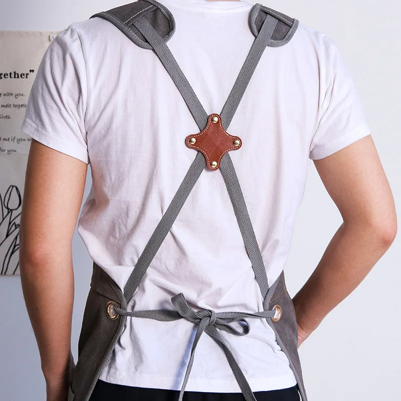 Durable Work Apron with Tool Pockets Heavy Duty Unisex Canvas Adjustable Cross-Back Straps Apron For Carpenter Painting Home BBQ