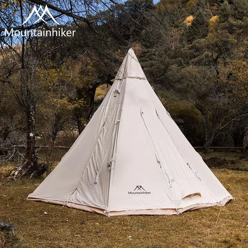 Mountainhiker Outdoor Pyramid Indian Camping Tent Foldable Thickened and Rainproof UV Protection Large Space Storm