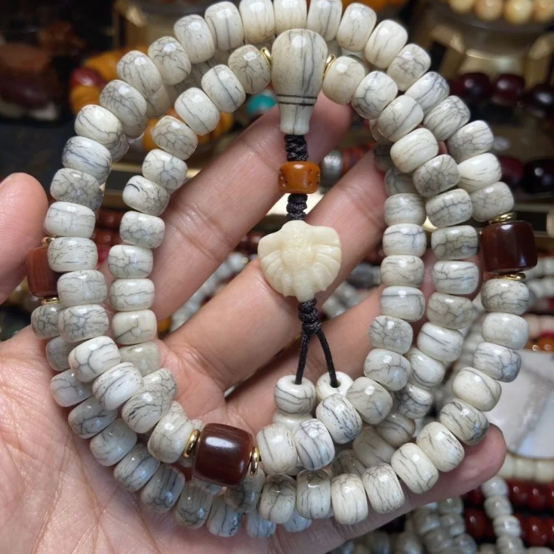 Yak Bone Natural Color Jade 10Mm With Cracks 108 Bead Necklace