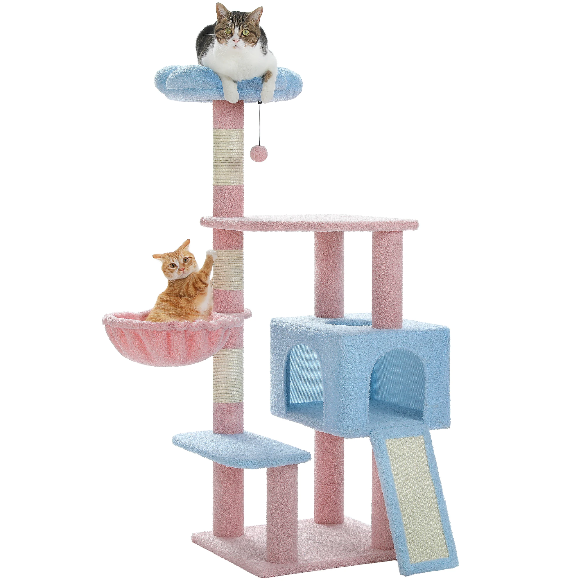 Flower Cat Tree47.2" Multi-Level Cat Tower with Sisal Covered Scratching Posts,Cute Cat Condo for Indoor Small Medium Cats,Pink