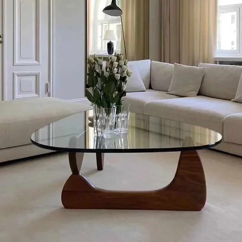 Mesa de centro italiana minimalista, triangular de vidrio templado, medieval, minimalista moderno, mesa de centro retro