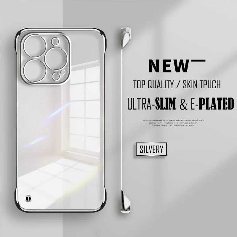 Überzogene, klare, schlanke, rahmenlose Handyhülle für iPhone 17, Air 16, 15, 14 Pro Max, 16e, 16Pro, 16 Plus, transparente Rückseite