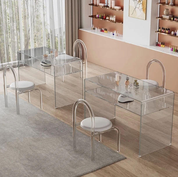 Light Luxury Nail Table and Chair Set Single Small Simple Modern Double Table Nail Shop Glass Table