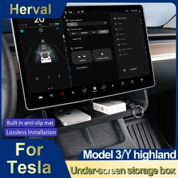 Herval Under Screen Storage Tray For Tesla Model Y 3 2021 - 2024 Highland Hidden under screen Storage Box with Anti-Slip Liner