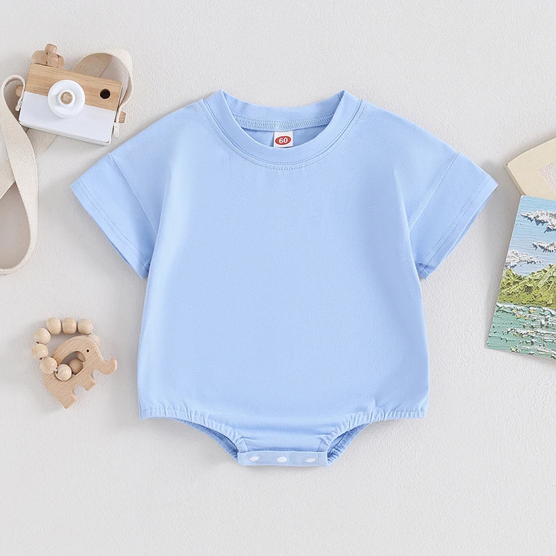 Lioraitiin Newborn Baby Bubble Romper Infant Boy Girl Shorts Sleeve Oversized Solid Color Basic Summer Clothes