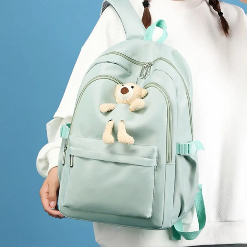 Fashion Oxford Large Capacity Backpack Solid Color Schoolbag Korean Style School Bag Bear Doll Casual Knapsack Children