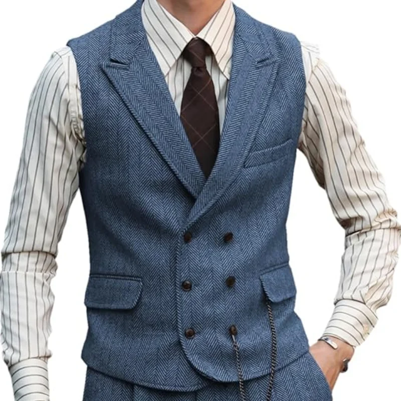 Herringbone Men Vest Dark Green Suede Leather Gentleman Business Waistcoat Vintage Regular Slim Men Suit Vest