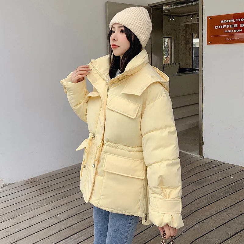 Parka Hooded Women 2023 New Casual Patchwork Zipper Thick Winter Coats Mid-Length Warm Cotton Padded Jacket