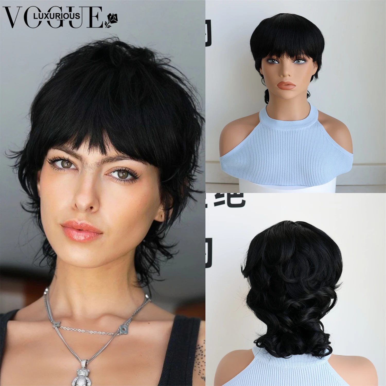 

Easy To Go Mullet Pixie Cut 12A Brazilian Virgin Human Hair Wigs Deep Curly Short Layered Human Hair Wig Full Machine Made Wig