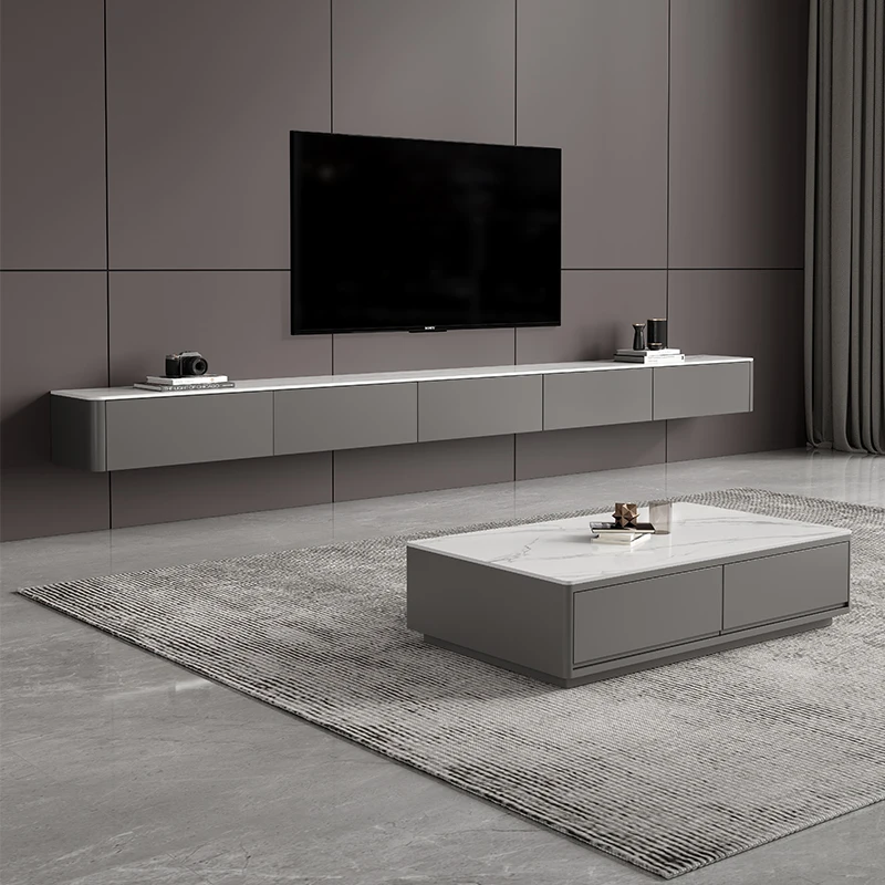 

Customizable 3-meter-long suspended TV cabinet coffee table rock slab solid wood storage wall suspension TV cabinet hanging type