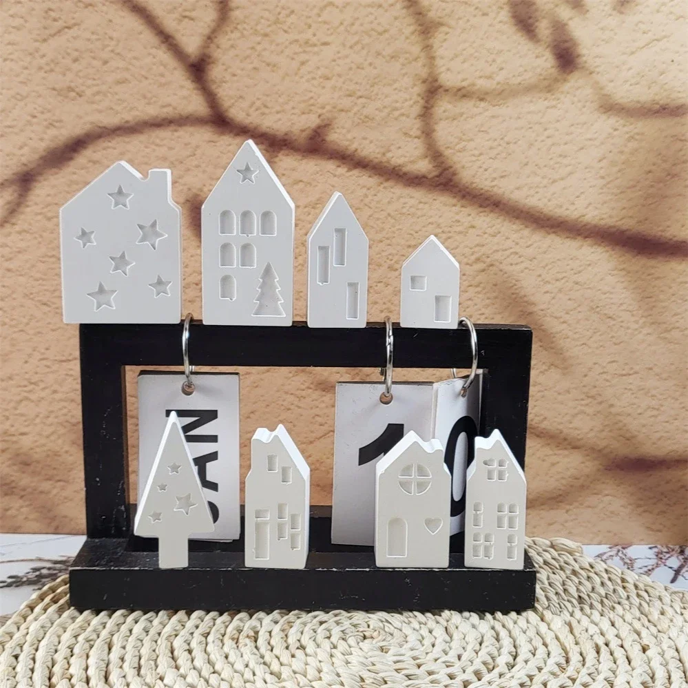 A Row of Mini House Gypsum Plaster Silicone Molds DIY Star Windows Tree Door House Cement Concrete Mold Craft Resin Glue Mold