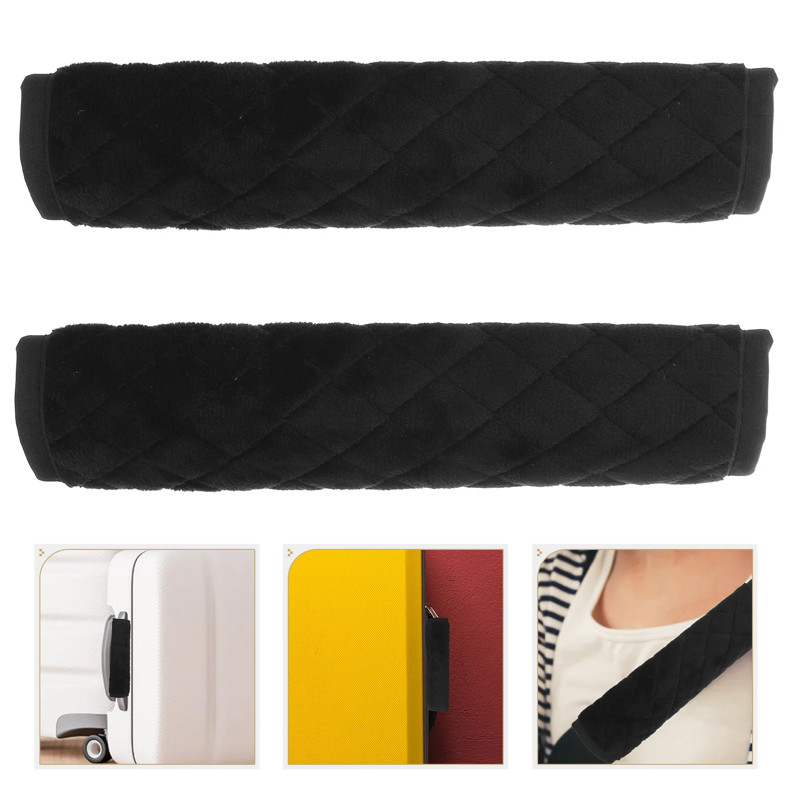 

2 Pcs Simple Plush Shoulder Cover Travel Black Backpack Hook Cloth Latch Cushion Pad