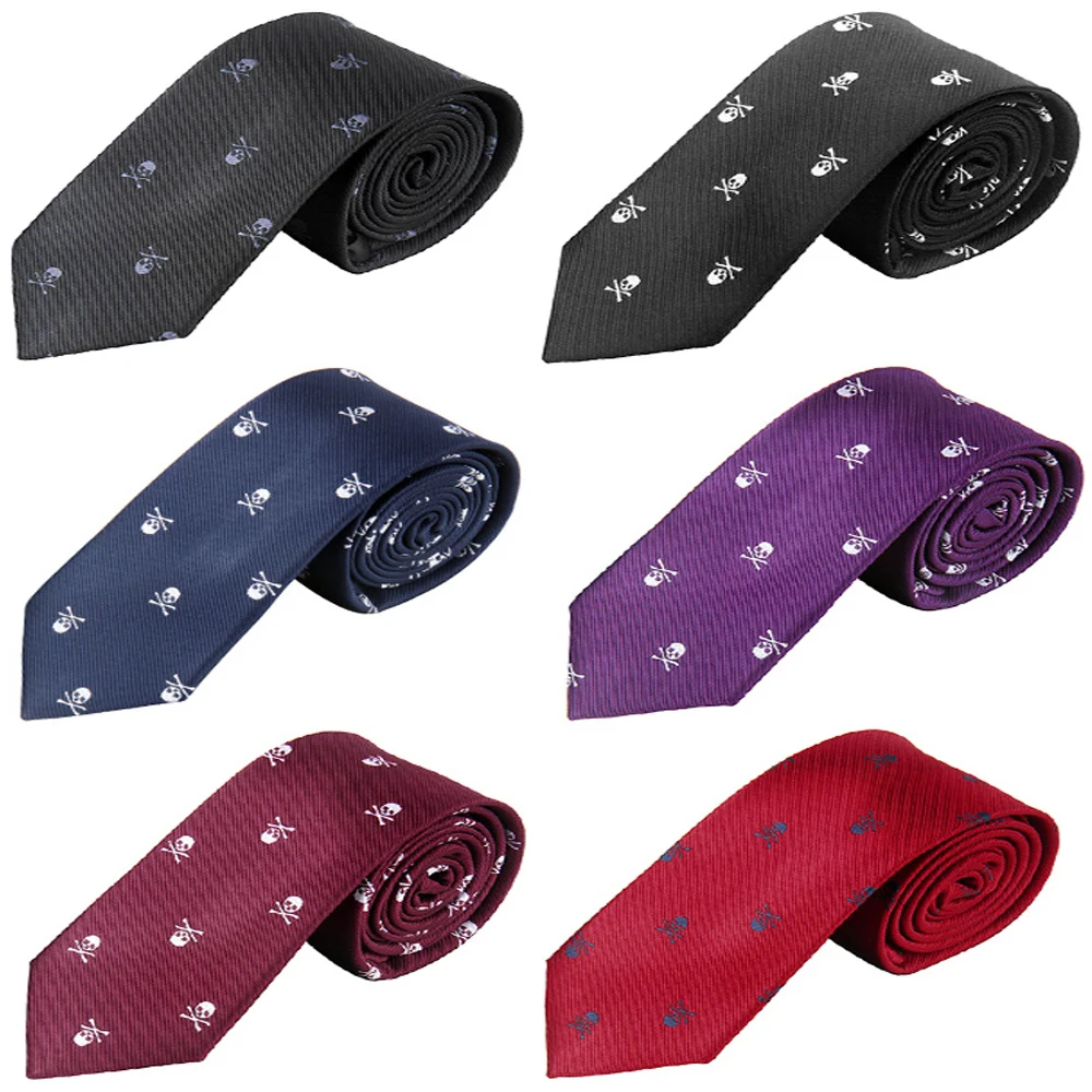 Skull Ties for Men Women 1200PIN Silk 6CM 2.36'' Gothic Street Fashion Accessories Tie Black Blue Red Purple Skulls Necktie