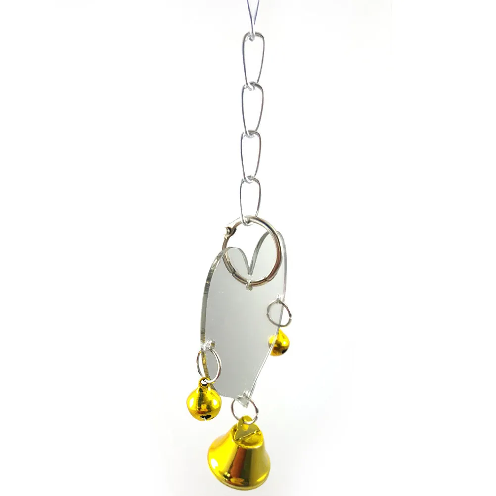 Heart Shape Single Face Bird Mirror Parrot Bell Hanging Cage Decoration Stress Relief Budgie Supplies Fun Random Bell Color