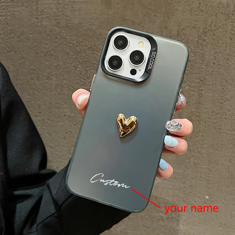 Cute 3D Gold Love Heart Personalized Name Case For Xiaomi Mi 14 13 12 13T 14T Pro 11 Lite 5G Poco F6 X5 X6 M6 Custom DIY Cover