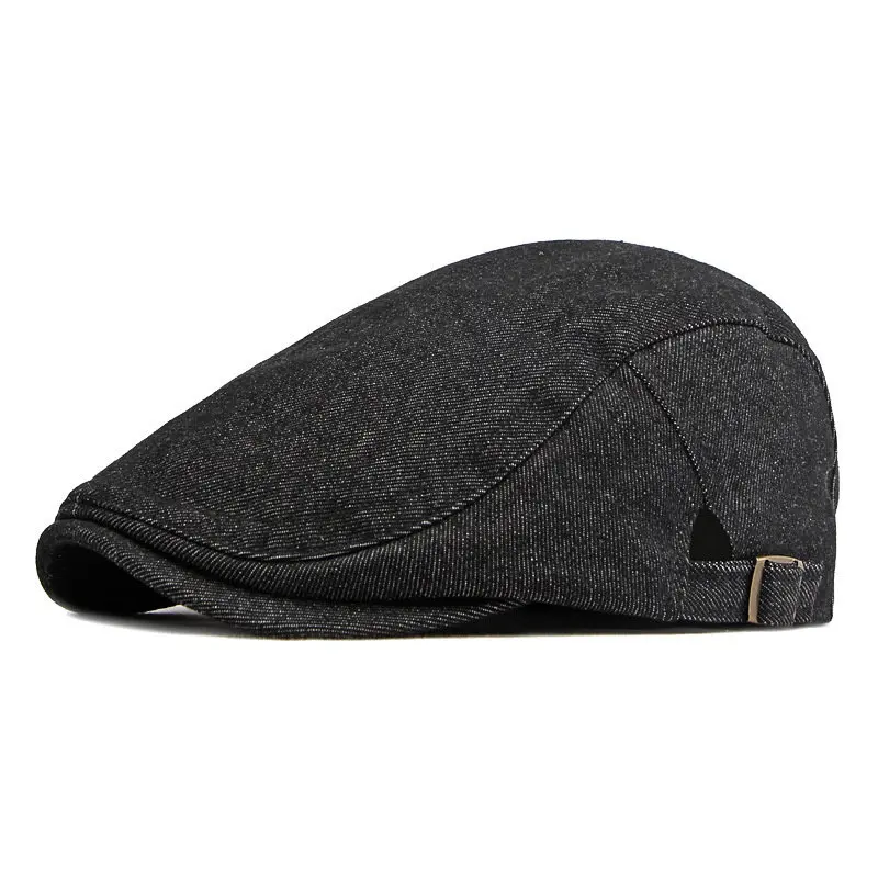 LDSLYJR Four Seasons Denim Solid Newsboy Caps Flat Peaked Cap Men and Women Painter Beret Hats 138