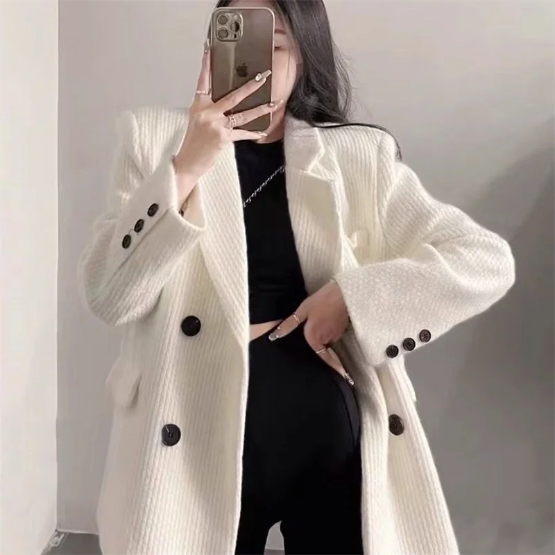 

White Corduroy Suit Jaet Women's Faionable Autumn New Sle Versatile Slimming Double-breasted Women's Suit Coat