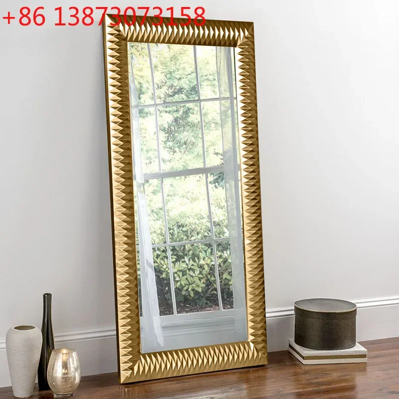 European Internet celebrity dressing home wall-mounted clothing store fitting square engraved stereoscopic full body mirror