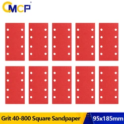 CMCP-Papier de Verre Carré 95x185mm, 8 Trous, Outils de Flocage et de Conversion pour Bois et Métal, Outils de Polissage, Grain 40-800, 10 Pièces
