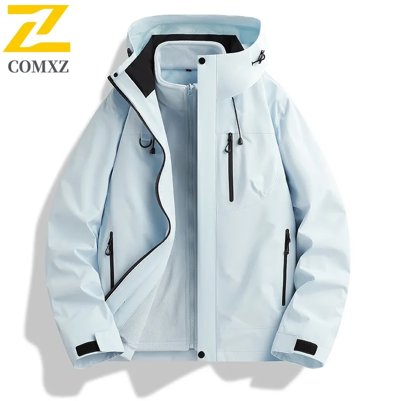 COMXZ 2025 Autumn Winter New Outdoor Jacket Unisex Polar Fleece Three In One Couple Running Mountaineering Coat Fishing Top
