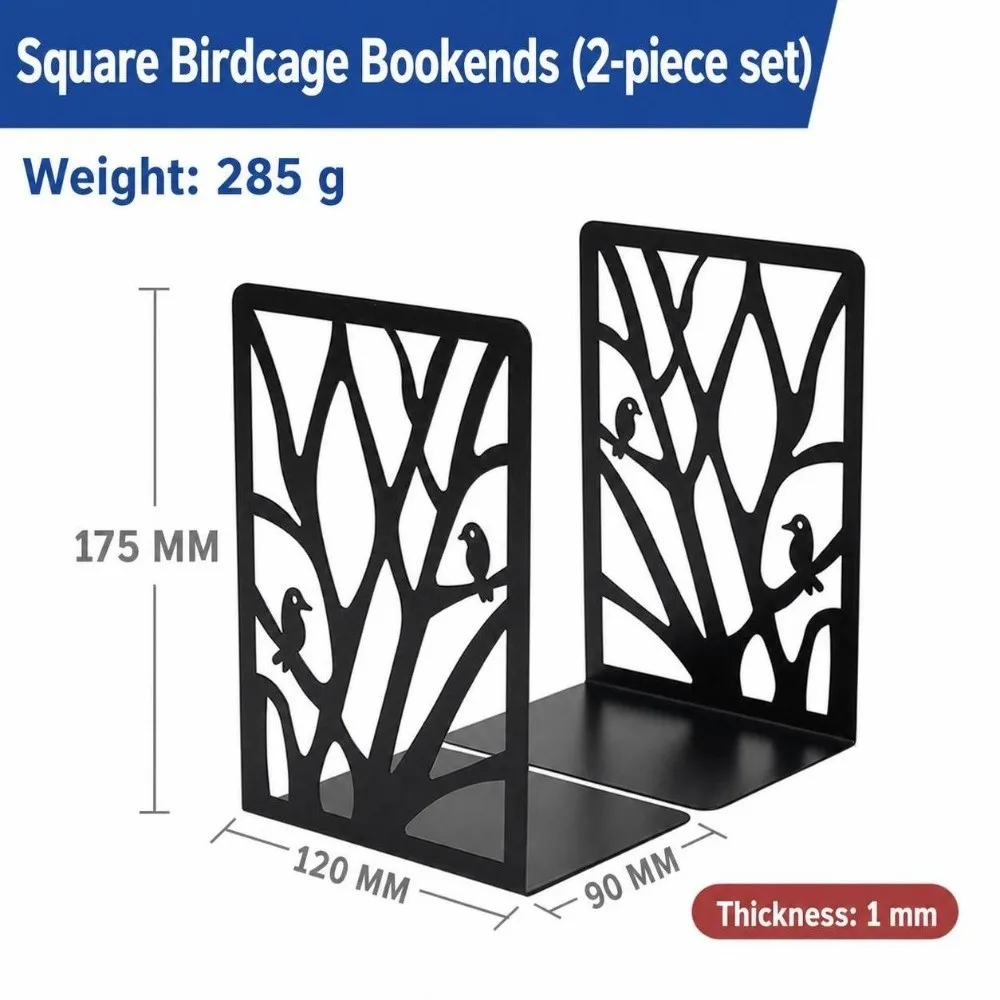 2Pcs Durable Metal Metal Bookends T-Shape Non Slip Book Stopper Hollow Tree Pattern Book Supports Office School Home