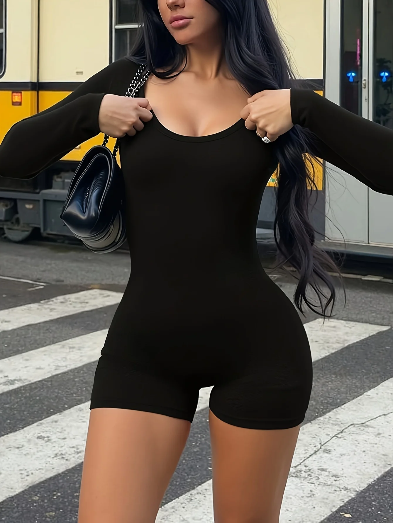Women's Solid Color Autumn and Winter Casual Simple Round Neck Slim Fit Knitted Long Sleeve Jumpsuit