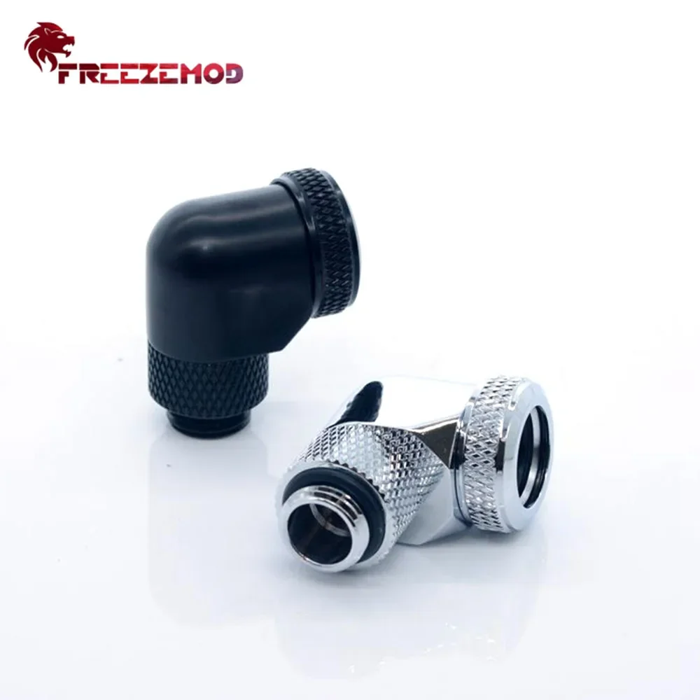 FREEZEMOD Female-Male 90 Degree Brass Thread 360 Rotary Fitting Adapter 14mm tube G1/4 Elbow Thread Water Cooler YGKN-L90