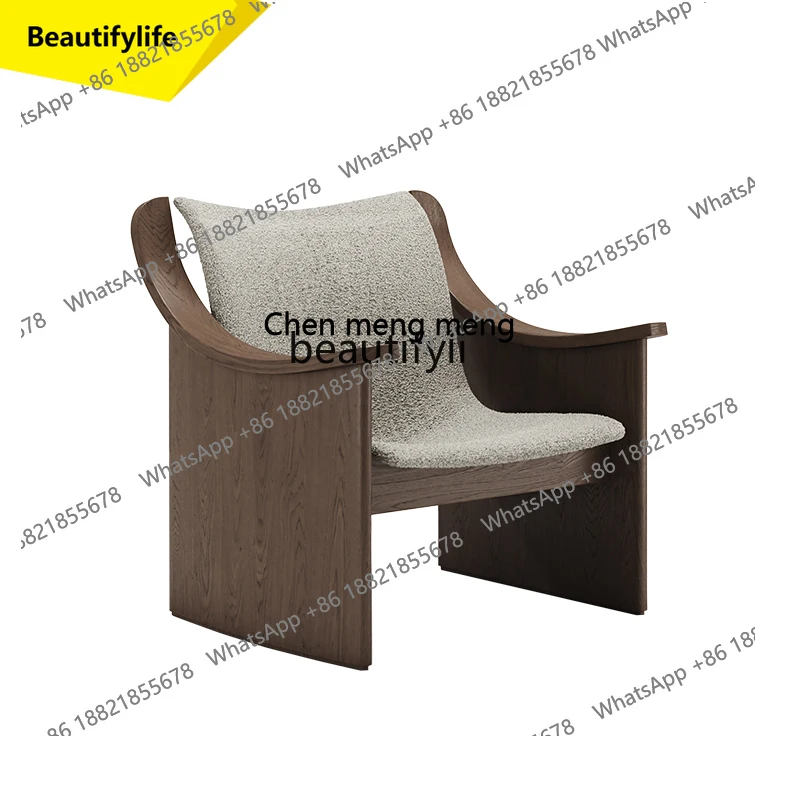 E153  Niche Living Room Solid Wood Chair 3D Curved Fabric Armrest Lounge Chair