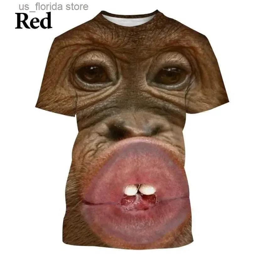 Men\'s T-Shirts Funny Monkey lip Graphic T Shirt for Men Clothing 3D Spoof Gorilla Orangutan Print T-shirt Unisex Kid Boy