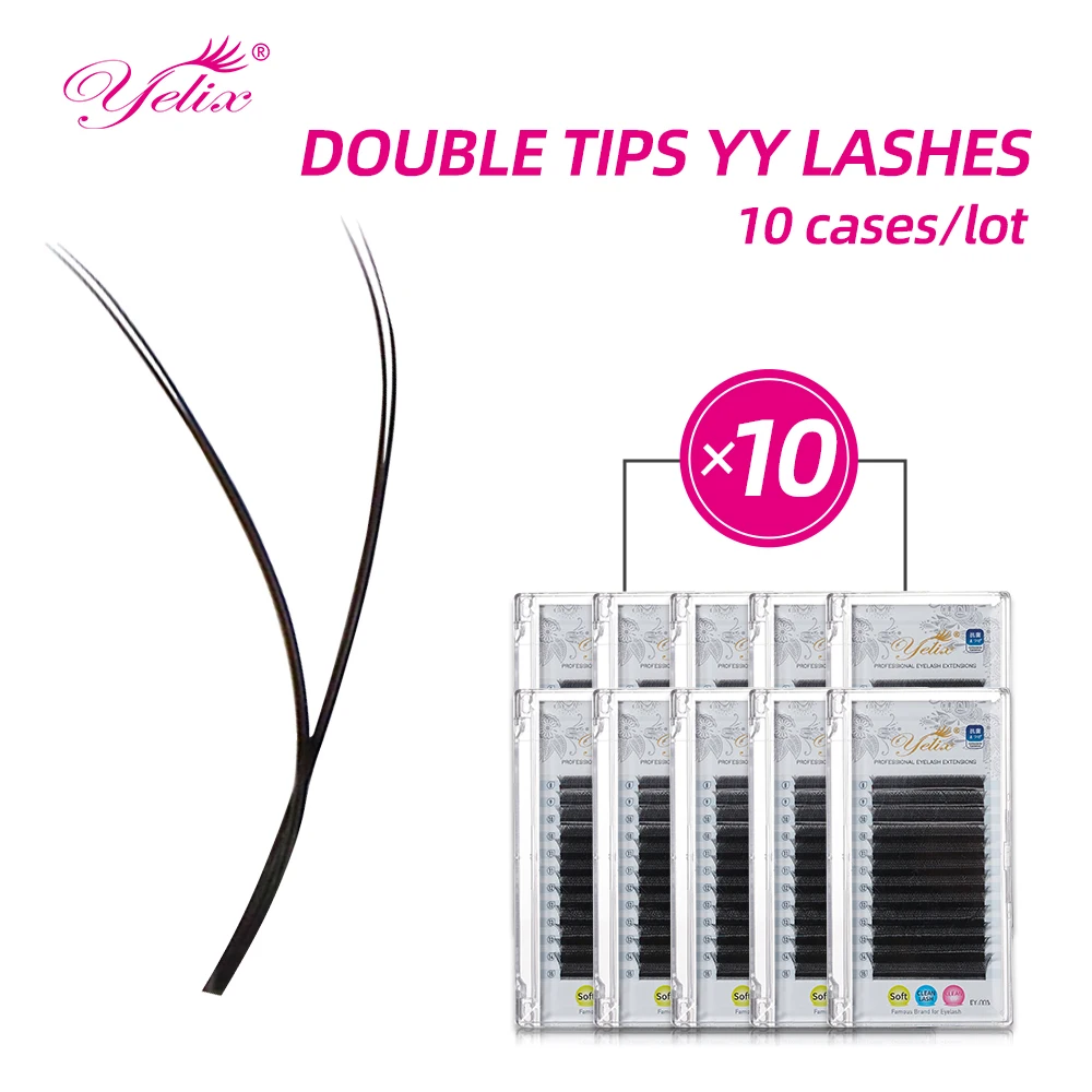 

Накладные ресницы Yelix 10 Caces Double Tip YY L/LC/LD/LU/L+ Curl, натуральные, мягкие, для наращивания, 2D-Y-образные, легкие Y-образные ресницы
