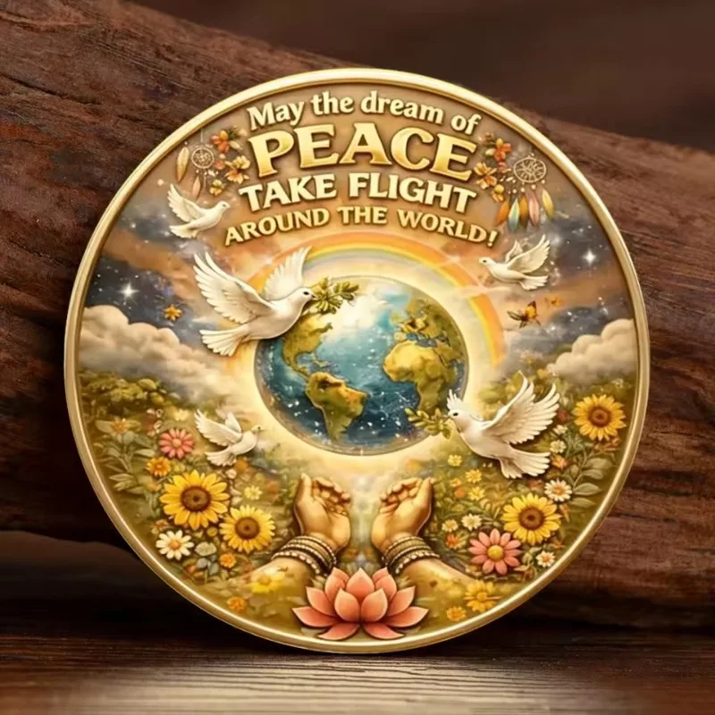 2D World Peace Dove Rainbow Commemorative Coin Gold Plated Peace Symbol Collectible Coin Gift for Friends Desktop Decor Souvenir