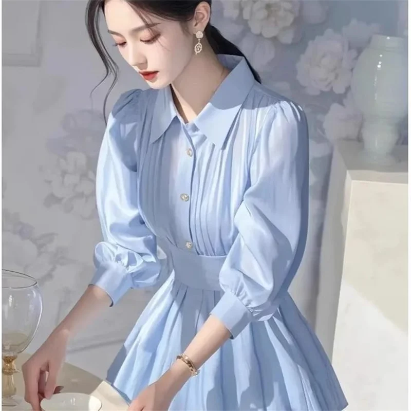 2025 Spring Summer Shirt Women New Temperament Coat Female Five-Point Sleeve Top French High-Quality Beautiful The Waist Blouse